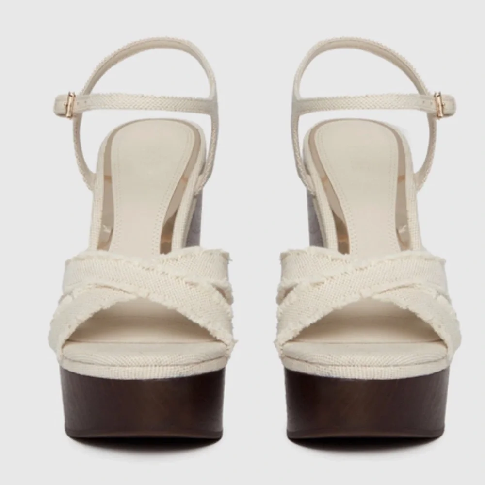 PAIGE Harlow Wedge Elegant Cream Sandals Natural Canvas Women Size 8 NWOB